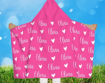 Serviette de bain personnalisée pour enfant, serviette à capuche personnalisée avec prénom de fille, serviette de plage personnelle pour bébé et enfant en bas âge, cadeau d'anniversaire à la piscine