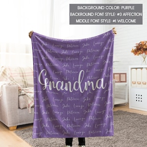 Personalisierte Oma Decke, Benutzerdefinierte Familienname werfen, Enkelkinder Name Nana Gigi Kindermädchen Decke, Mama Mama Mutter, Geschenk zum Valentinstag für Sie