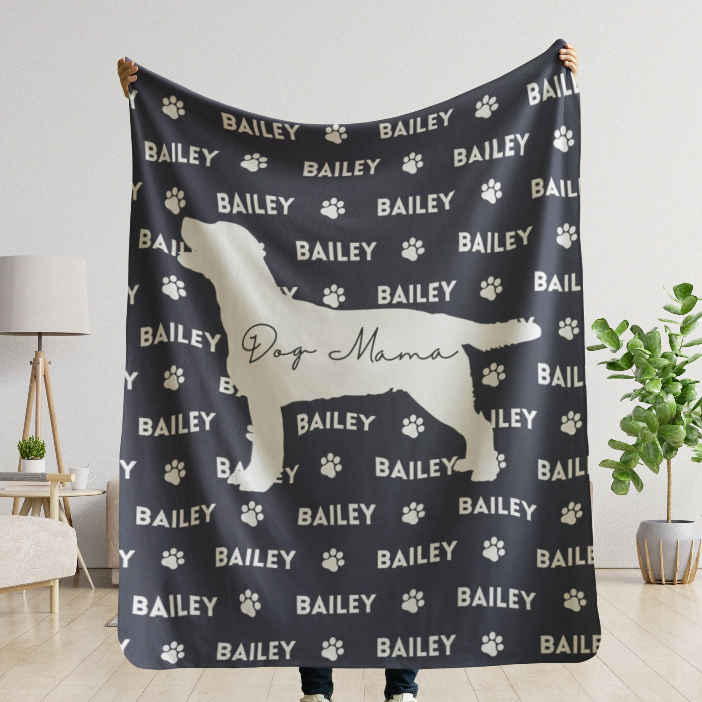 Personalized Dog Mom Blanket, Cutom Dog Name Throw, Gift for Dog Lover, Customized dog portrait Keepsake, Cozy Soft Sherpa Fleece Blanket
