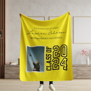 Custom Graduation Photo Blanket, Personalized Graduation Gifts for her him, Customized Class Of 2024 Graduating Seniors Gifts