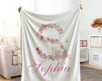 Custom Easter Blanket, Baby's First Easter Girl Name Blanket, Personalized Kids Initial Throw, Customized Easter Rabbit Bunny Swan Bear Gift