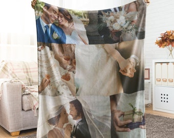 Spersonalizowany koc ze zdjęciami kolaż – Spersonalizowany koc ze zdjęciem Wygodny koc – Użyj zdjęć ze ślubu, urodzin, zwierząt, dzieci