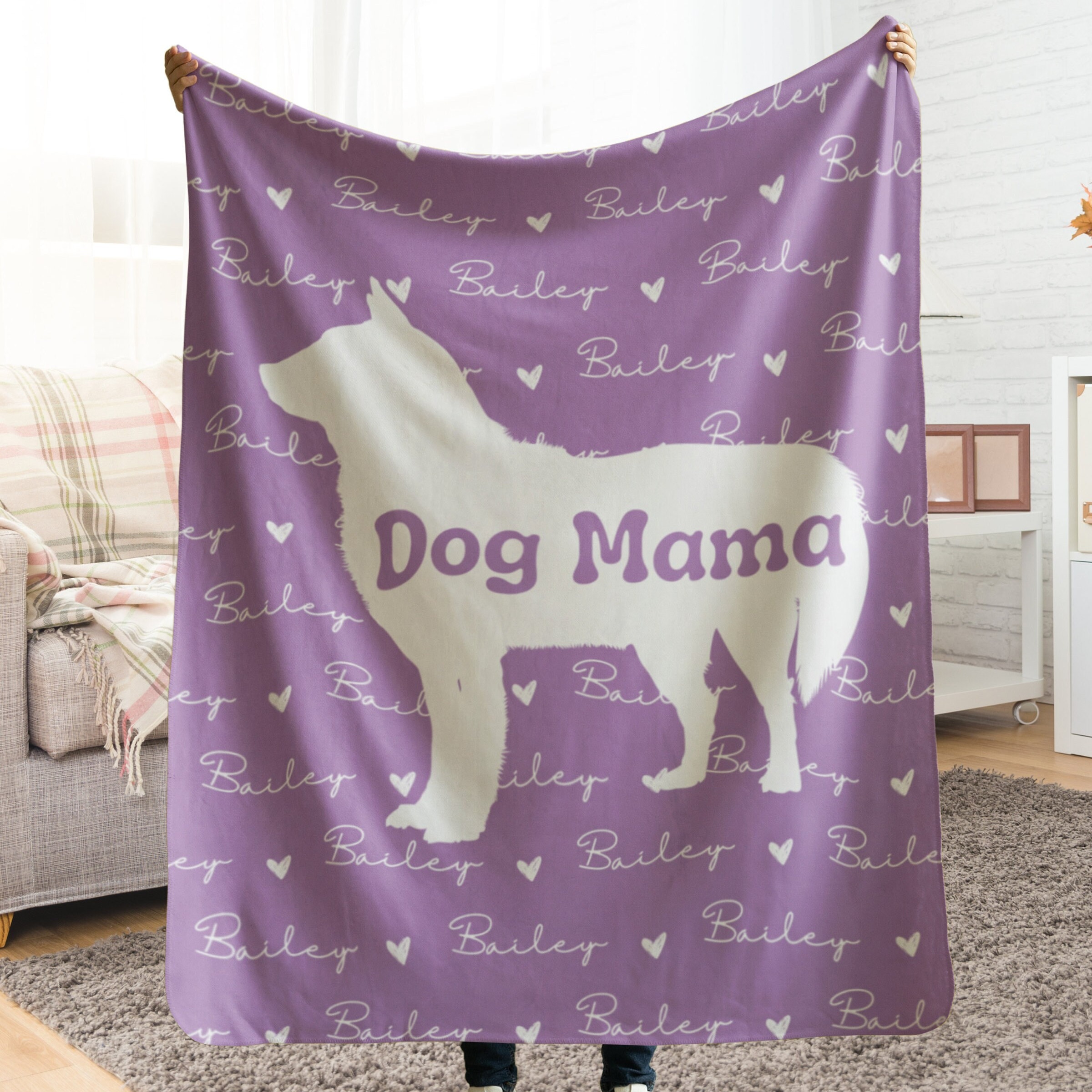 Personalized Dog Mom Blanket, Cutom Dog Name Throw, Gift for Dog Lover, Customized dog portrait Keepsake, Cozy Soft Sherpa Fleece Blanket