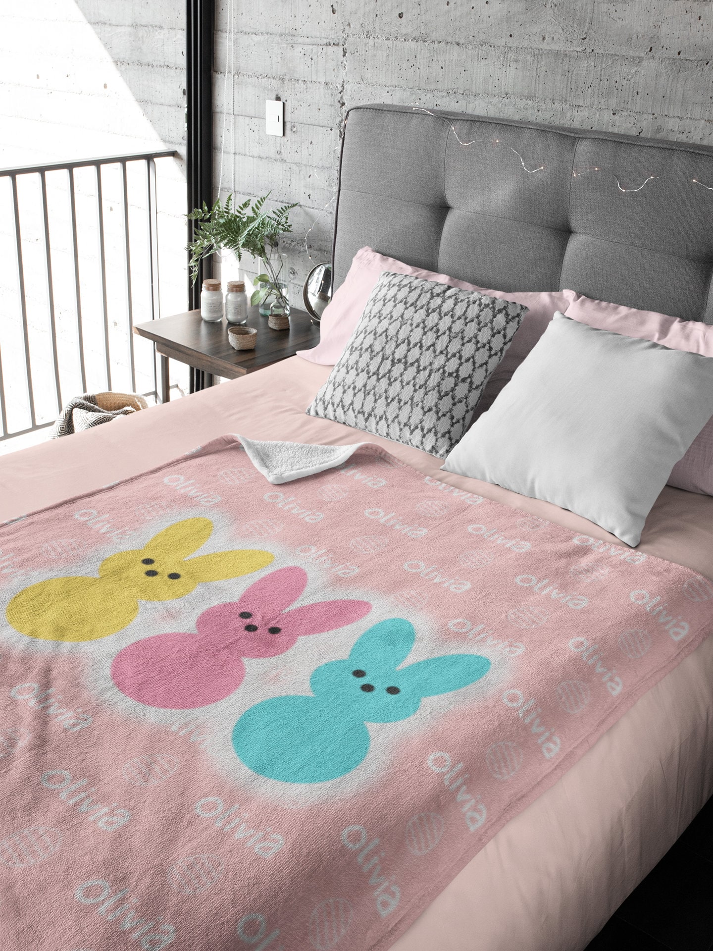 Personalized Baby Girl Blanket, Custom Easter Bunny Gift, Customized Kids Name Throw, Unique Personal Girl Blanket Gift for Easter, Birthday