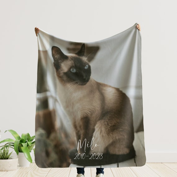 Custom Cat Memorial Gift, Personalized Cat Photo Blanket with Personal Text, Picture Collage Memory Keepsake for Cat Mom Dad Lovers Gift,