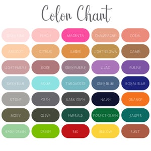 Puede incluir: Carta de colores con 30 muestras de colores diferentes en formato de cuadr&iacute;cula. Cada muestra est&aacute; etiquetada con un nombre de color, como rosa beb&eacute;, melocot&oacute;n, magenta, champ&aacute;n, coral, albaricoque, c&iacute;trico, &aacute;mbar, marr&oacute;n claro, camel, morado claro, rosa, morado gris, lila, morado, azul beb&eacute;, aqua, turquesa, azul gris, azul real, piedra, gris, gris oscuro, azul marino, naranja, musgo, oliva, esmeralda, verde bosque, jaspe, verde beb&eacute;, verde, rojo, amarillo y &oacute;xido.