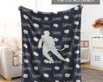 Personalized Ice Hockey Blanket for Son, Daughter, Grandkids, Custom Sports Blanket Throw Name & Color of Your Choice, Customize Sports Gift