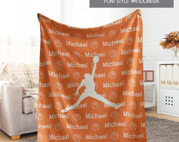 Personalized Basketball Blanket for Son, Daughter, Grandkids, Custom Sports Blanket Throw Name & Color of Your Choice, Customize Sports Gift