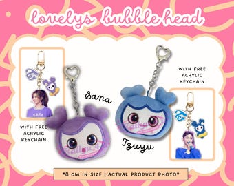 NUEVO K-pop TW Fanmade Lovelys 8 cm Bubble Head Plush + Llavero acrílico gratis / Sana Nayeon Jeongyeon Jihyo Chaeyoung Dahyun Momo Mina Tzuyu