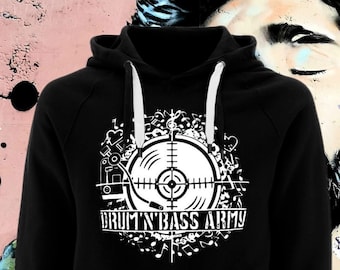 Organic Hoodie „DRUM‘N‘BASS ARMY“ – Unisex Hooded Eco Sweatshirt – Sustainably hand silkscreen printed