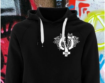 Organic Hoodie „FEMINIST AS FUCK“ – Unisex Hooded Eco Sweatshirt – Sustainably hand silkscreen printed (black / white)