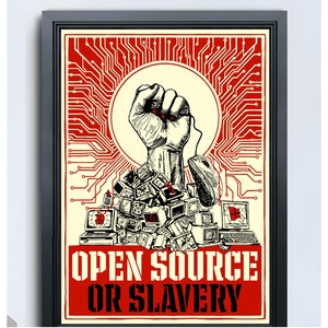 Öko FINE ART PRINT „Open Quellcode oder Sklaverei“ – Künstler-gezeichnetes Retro Kunst Poster auf recyceltem Papier (Din A2) – Limitierte Auflage