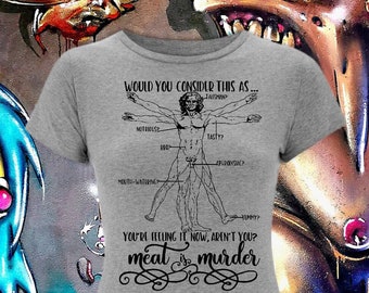 Organic T-Shirt „MEAT IS MURDER“ – Girly / Women’s slim fit Eco T-Shirt – Sustainably hand silkscreen printed