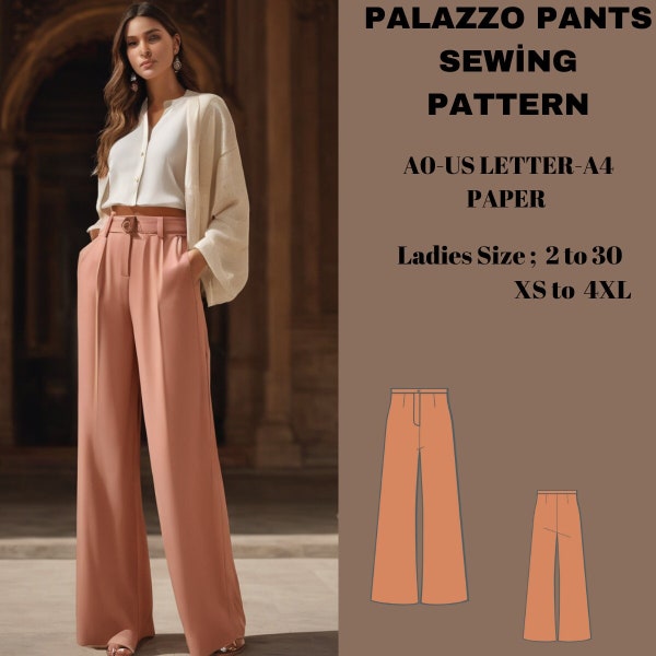 Patrón de costura de pantalones Palazzo para mujer / Patrón de pantalones Palazzo / Patrón de pantalones de pierna ancha, Patrón de pantalones, Patrones de costura, Patrón de costura para mujeres