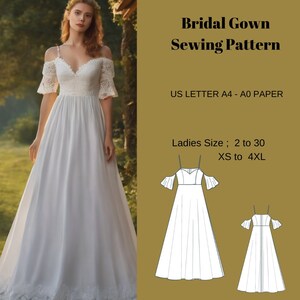 Bridal Gown Maxi Dress Sewing Pattern,range of size options US 2 to 30 and XS to 4XL,Suitable A0- A4-US Letter paper format