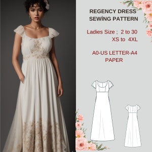 Bridgerton Gown,Fairy dress ,Regency,Elvish dress,Maxi Dress,Halloween costume,A0 A4 US Letter-US 2 to 30 Ball Gown-Empire Waist image 1