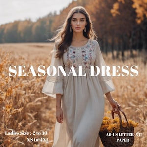 Midi Length Autumn Dress Sewing Pattern with Long Sleeves - Daily and Costume