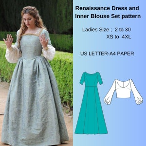 Renaissance Medieval Cosplay Dress and Corset Pattern,Fairy,Regency,Elvish dress,Maxi Dress,Halloween costume ,A4 US Letter-US 2 to 30