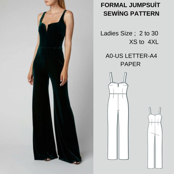 Formal Jumpsuit Sewing Pattern | Dungaree Pattern,Womens Jumpsuit Pattern | US 2 to 30 | XS to4XL