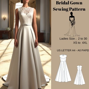 Schnittmuster für elegantes Brautkleid, Größen 2-30 XS-4XL, A0-A4 Letter Größe - DIY Wedding Dress