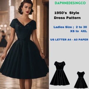 1950's vintage style Dress Sewing Pattern, cocktail dress, PDF Instant Download Vintage Sewing Pattern, McCalls Easy Prom Dress Making