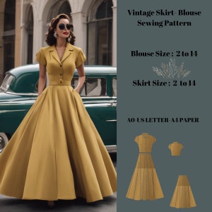 1950s vintage style Schnittmuster für Rock und Bluse, Cocktailrock - Bluse, PDF Instant Download Vintage Schnittmuster,