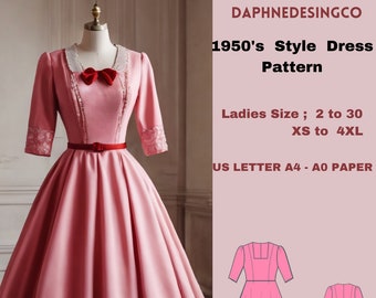 1950's vintage style Dress Sewing Pattern, cocktail dress, PDF Instant Download Vintage Sewing Pattern, McCalls Easy Prom Dress Making