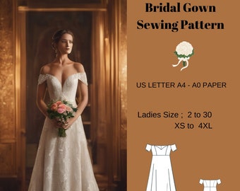 Bridal Gown Maxi Dress Sewing Pattern,range of size options US 2 to 30 and XS to 4XL,Suitable A0- A4-US Letter paper format