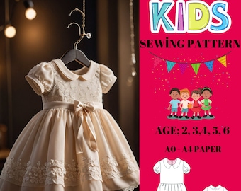 Vestido de manga abullonada, vestido de verano para niñas. Formatos A0 - A4.