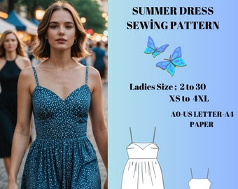 Summer casual Dress,  Offical dress  Sewing Pattern Sizes; US 2 to 30-Suitable for -A4-US LETTER-A0