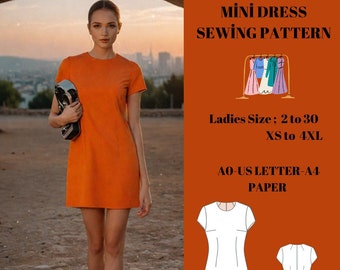 Mini robe d'été, patron de couture de robe à manches courtes | États-Unis 2 à 30 | XS à 4XL