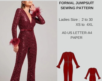 Formal Jumpsuit Sewing Pattern | Dungaree Pattern,Womens Jumpsuit Pattern | US 2 to 30 | XS to4XL