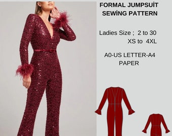 Formal Jumpsuit Sewing Pattern | Dungaree Pattern,Womens Jumpsuit Pattern | US 2 to 30 | XS to4XL