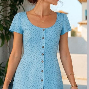 Vintage geknöpft Sommerkleid Schnittmuster, PDF Instant Download lässiges Midi Cocktail Kleid Design