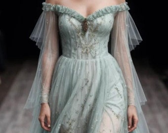 Cottagecore Fairy Dress Sewing Pattern: Off-Shoulder Maxi (US 2-30, XS-4XL) (PDF Pattern)