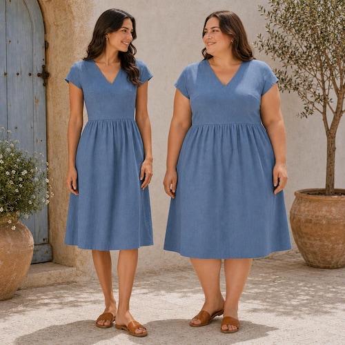v neck linen dress pattern Linen Dress Sewing Pattern V-neck , Cottagecore, Easy Pattern, Summer , Patch Pockets, Gathered Waist