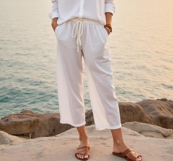 パンツ italy made kasuri pattern linen slacks Women Capri Palazzo Pants Sewing Pattern, Capri Palazzo