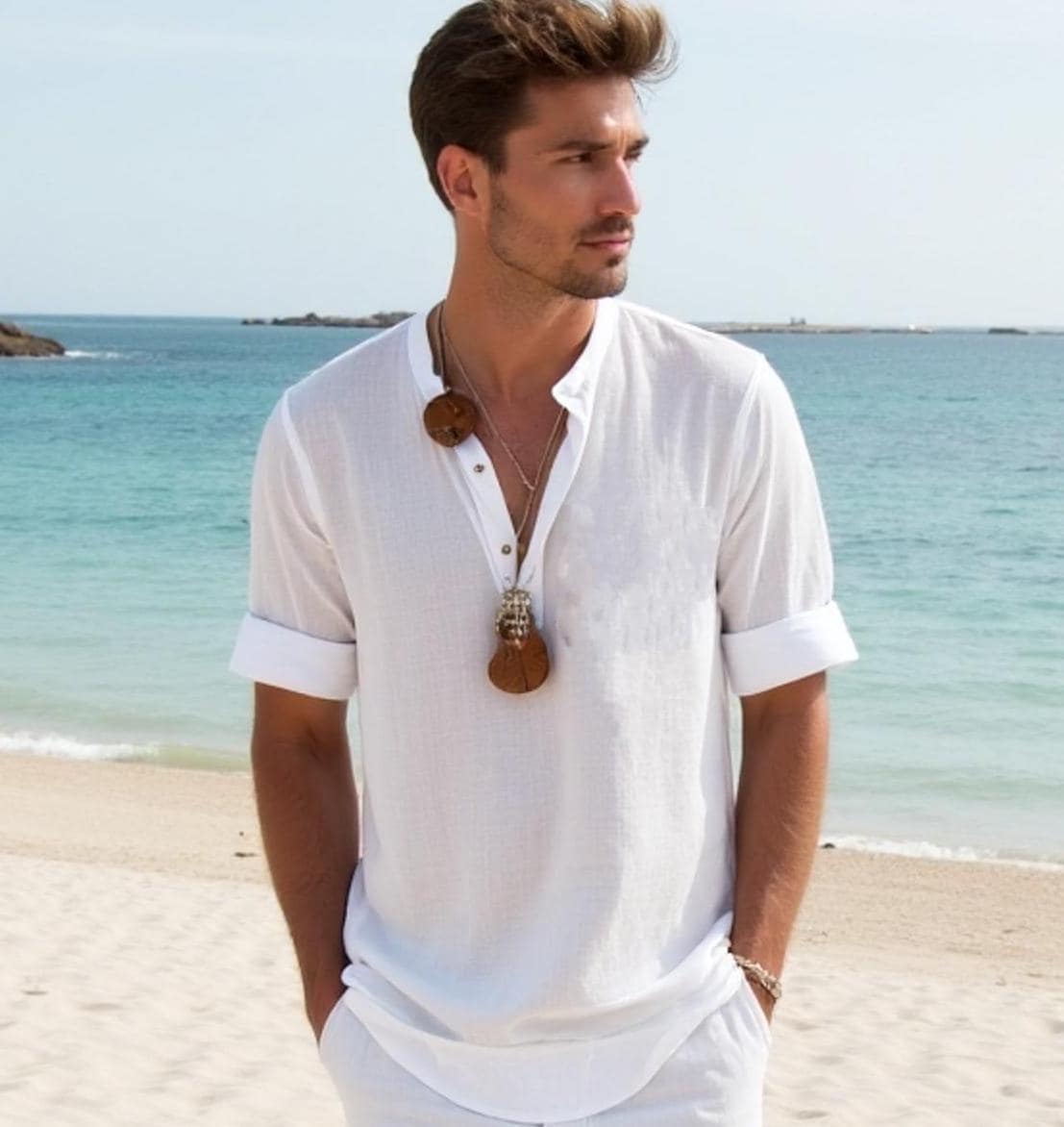Collarless Linen Shirt - Etsy Collarless Linen Shirt - Etsy