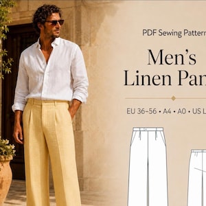Men’s Linen Pants, Summer Trousers PDF, Wide Leg Pants Pattern, 36-56 A4 - A0