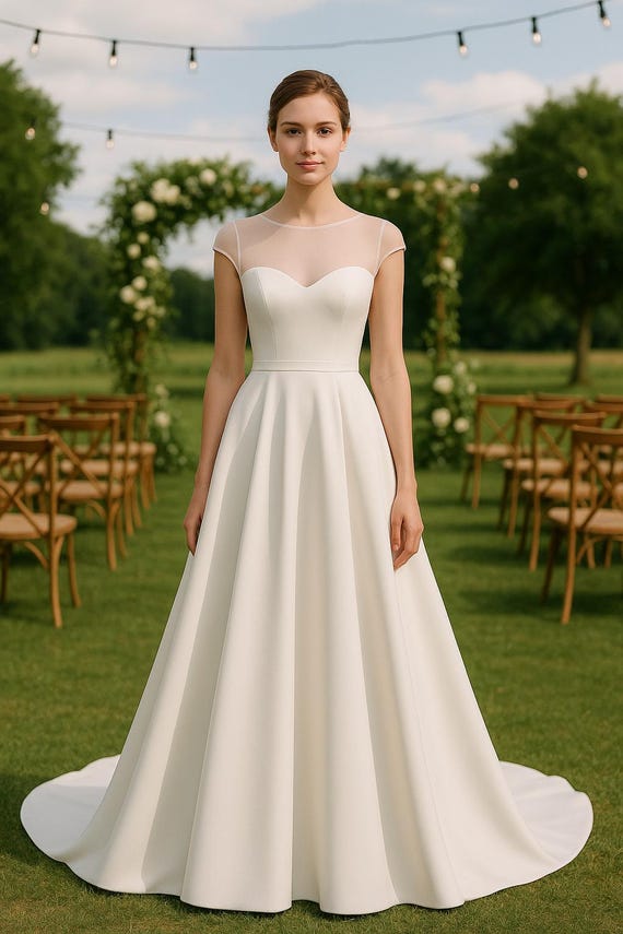 a line wedding dress sewing patterns Elegant Sleeveless Plunging Neck Designer Crepe A-line Wedding Dress main image 1