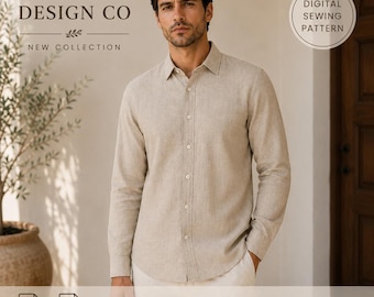 Men’s Linen Shirt Sewing Pattern PDF, Long Sleeve Button Up, A4 A0, Sizes 36-56