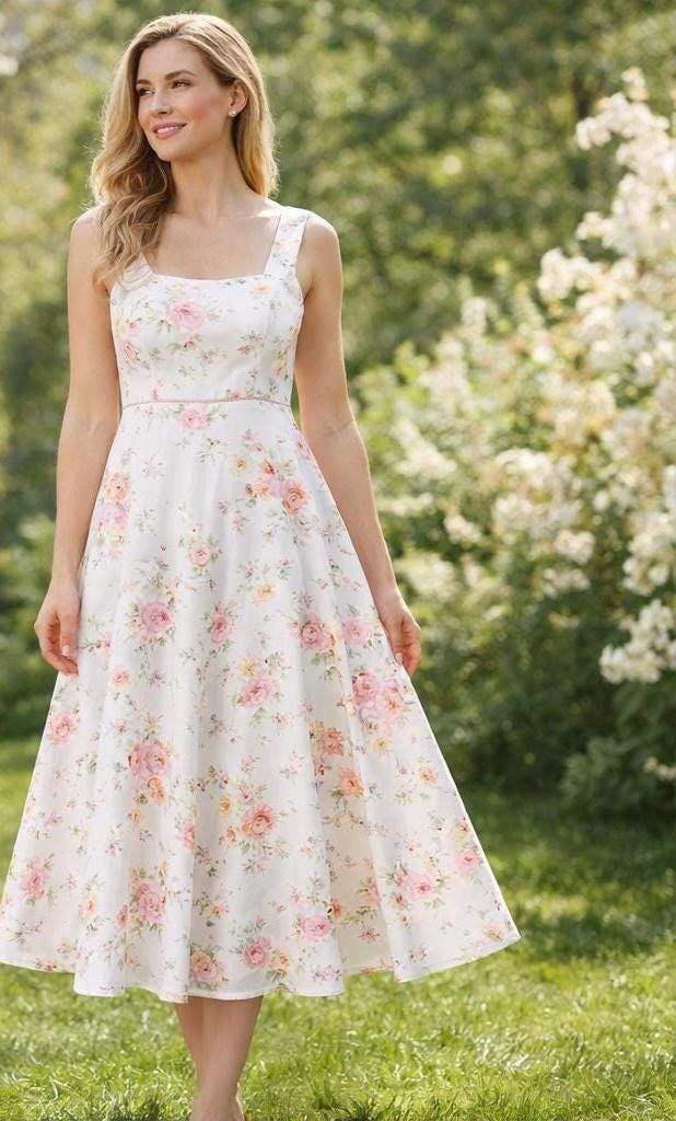 Fit and Flare Midi Dress Sewing Pattern | Square Neck, Pockets (PDF, US  0-30 Sizes) - Etsy