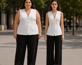 Women's Fitted Buttoned Sleeveless Waistcoat Sewing Pattern Top Xs-4XL