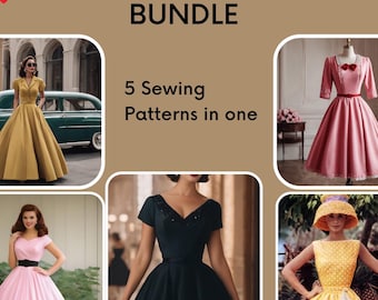 Vintage Dress Sewing Patterns Bundle: 5 Cocktail & Prom Styles (PDF Download)