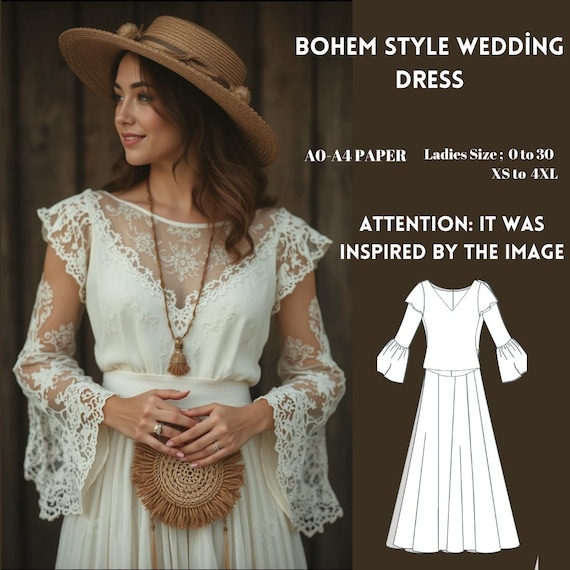 Bohemian Wedding Dress Sewing Pattern: Sizes 0-30 (A0 A4 Format) (digital  Download) - Etsy UK