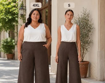 Linen Capri Palazzo Pants Sewing Pattern Elastic Waist (A0 A4 Sizes) (PDF Pattern) xs-4xl