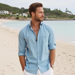 Camisa de lino de manga larga para hombre – Patrón de costura digital, tallas de mujer: EE. UU. 36 a 46, A0-A4-Carta EE. UU.