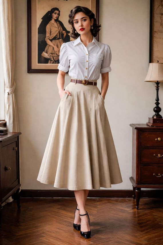 Cottagecore Skirt Sewing Pattern: Vintage Flare Skirt With Pockets (A4/A0 PDF)