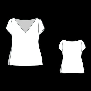 Op de afbeelding: Een wit shirt met korte mouwen, voorzien van een diepe V-hals aan de voorzijde en een ronde halslijn aan de achterzijde. Het kledingstuk heeft een eenvoudig, aansluitend silhouet met korte mouwen en een strakke, effen witte afwerking.