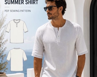 Men's Summer Linen Shirt Sewing Pattern: Short Sleeve (Digital Download) size 36 to 56